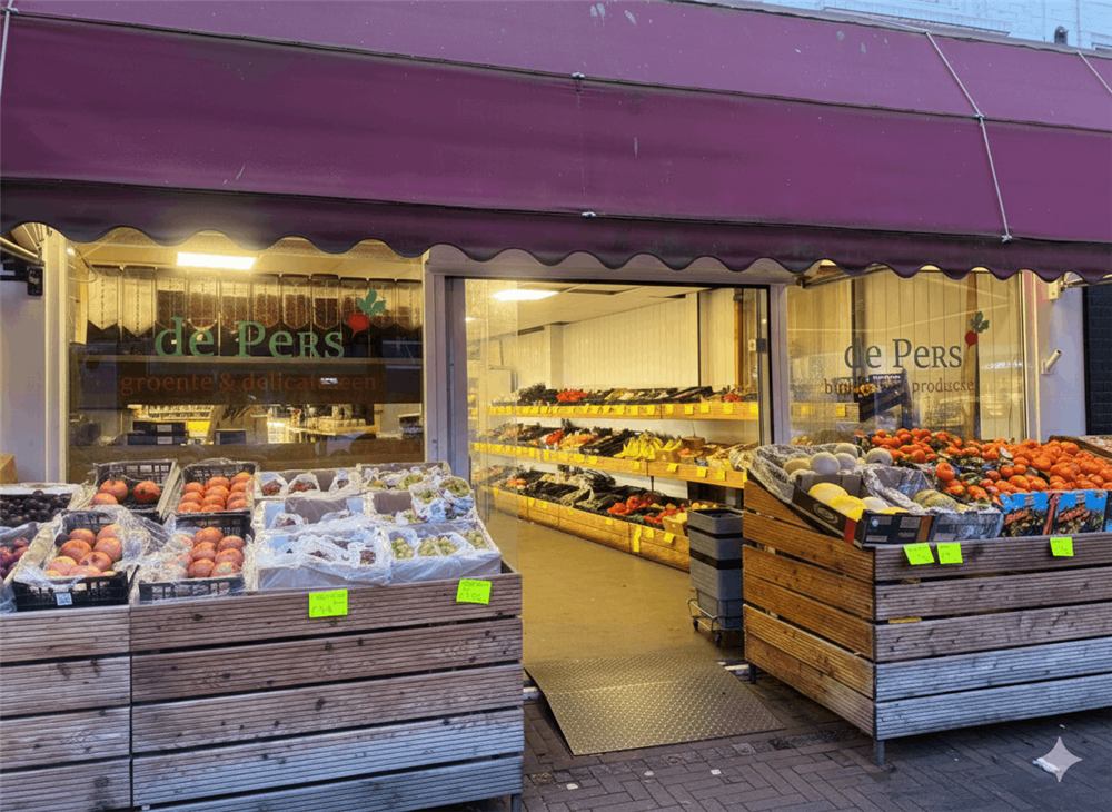 De winkel van De Pers, groente en delicatessen, in Utrecht